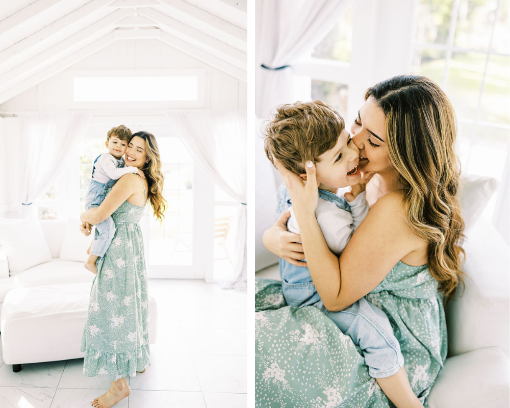 Mom and son photoshoot at a natural light studio called The Cottage at natural light studio in Redland, FL